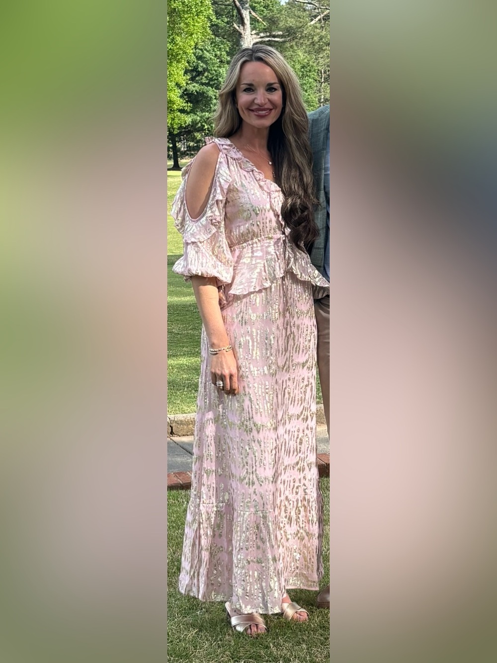 Boston Proper pink & gold long dress